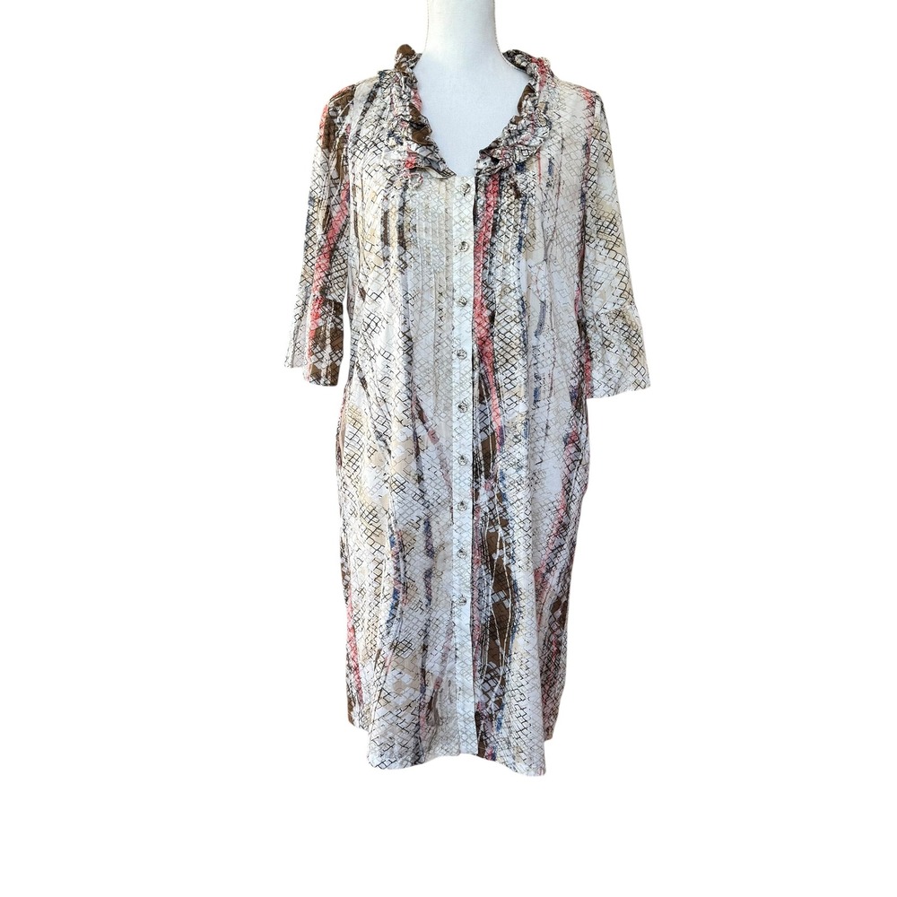 Escada Sport Dress Snakeskin Print Ruffle Trim Button Down Midi Elegant Size 36